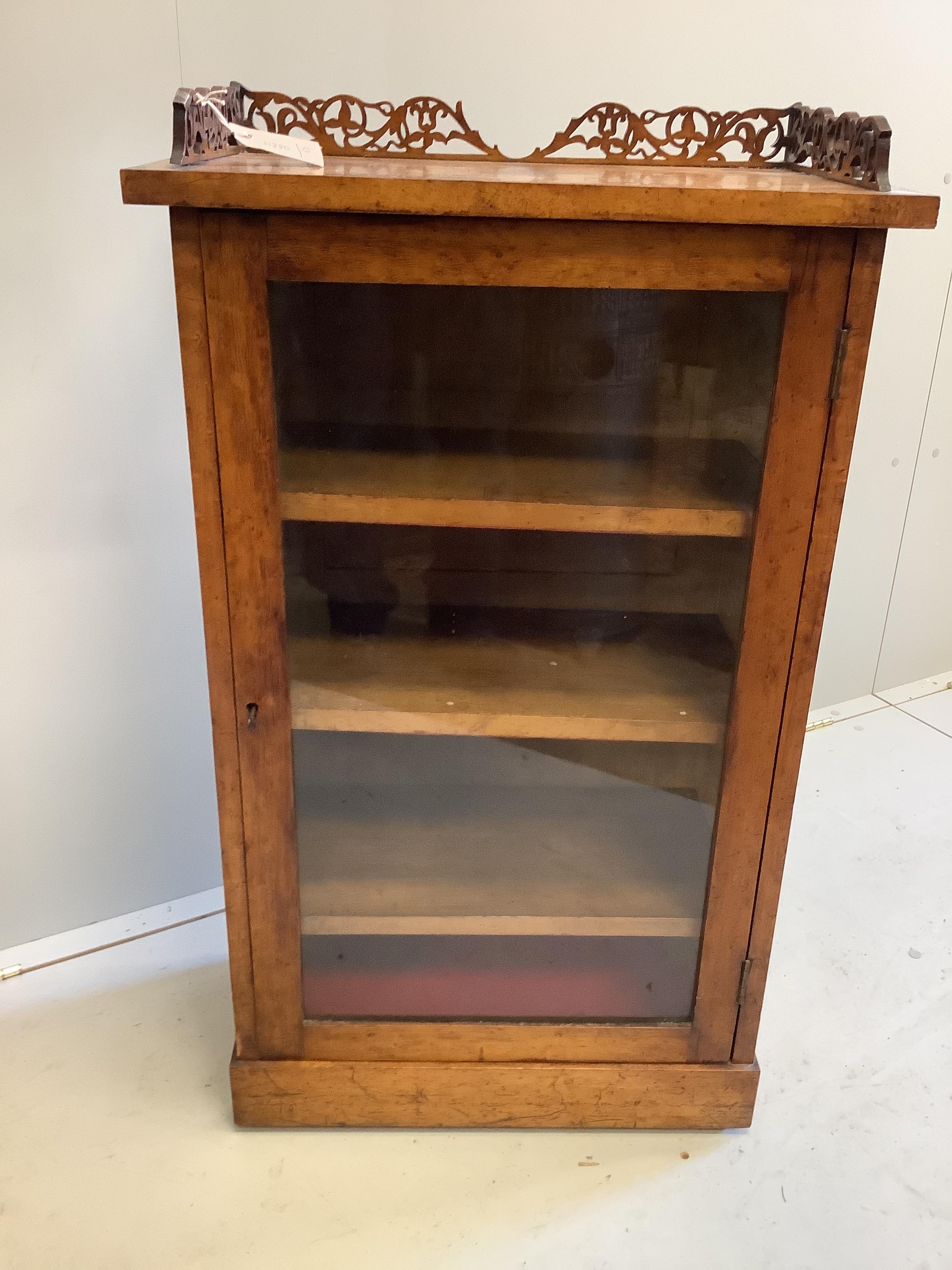 A Victorian bird's eye maple music cabinet, width 57cm, depth 32cm, height 98cm